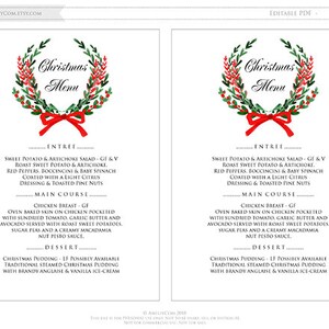 Printable Christmas Menu Christmas Dinner Menu Cards Wedding | Etsy