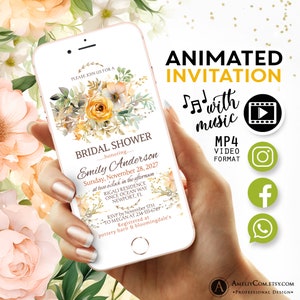 Bridal Shower Animated Video Invitation for Summer Wedding Bliss Wildflower Bridal Brunch Invitations. Bridal Shower Invite Digital zdjęcie 9