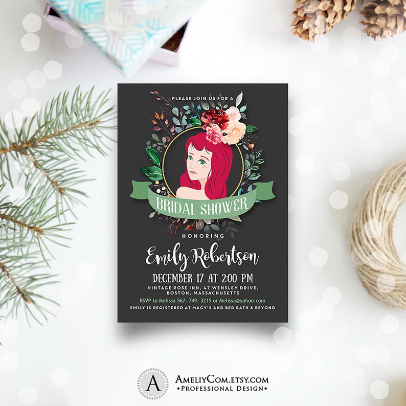 Garden Bridal Shower Invitation Printable Custom Bride Portrait Illustrated Bridal Party Invite Wedding Shower Watercolor Flowers Invites