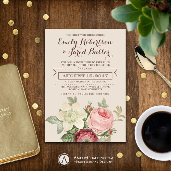 Items similar to Printable Wedding Invitation Romantic ...
