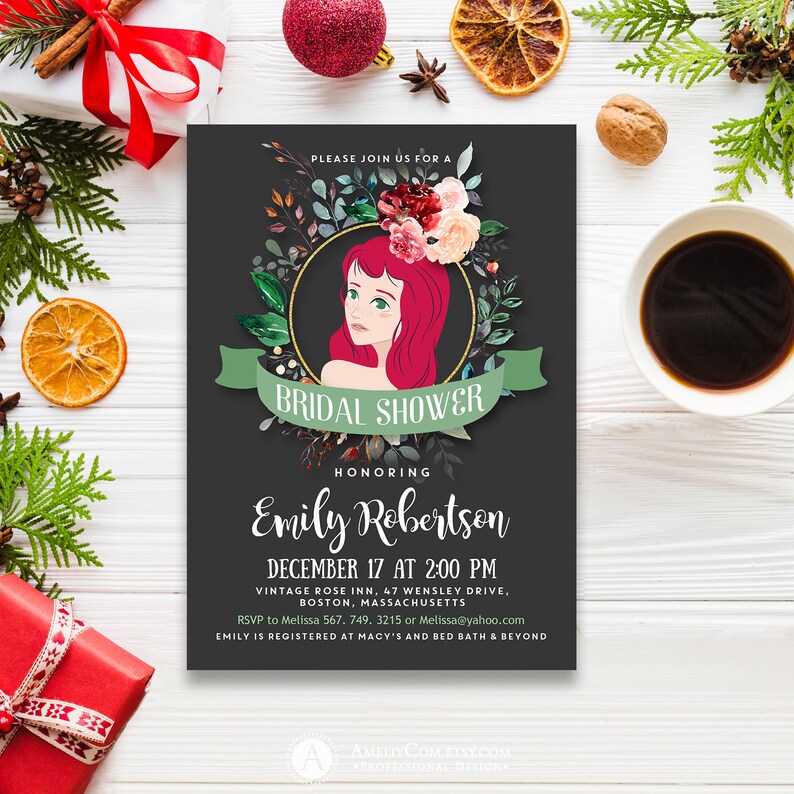 Garden Bridal Shower Invitation Printable Custom Bride Portrait Illustrated Bridal Party Invite Wedding Shower Watercolor Flowers Invites