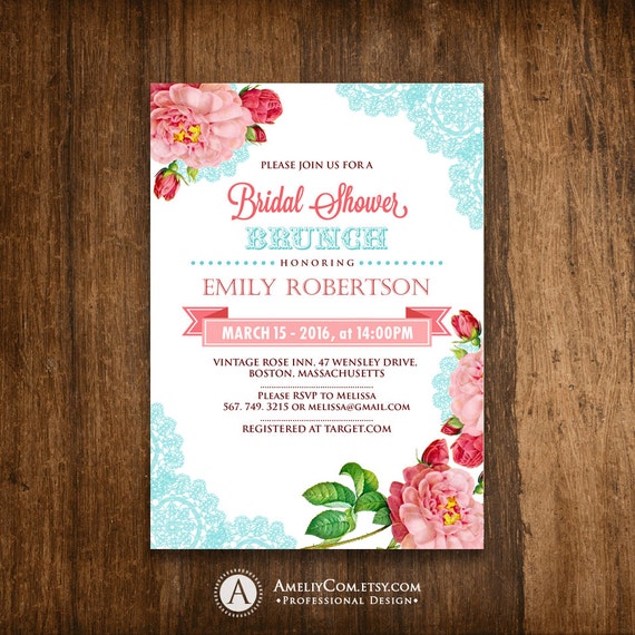 printable bridal shower tea party invitation bridal brunch etsy