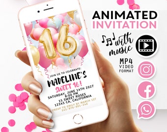 Sweet 16 Invitation Video, Sweet Birthday Party Invitation, Sweet 16 Birthday Invite, Birthday Invitation Animated, Party Invitation Digital