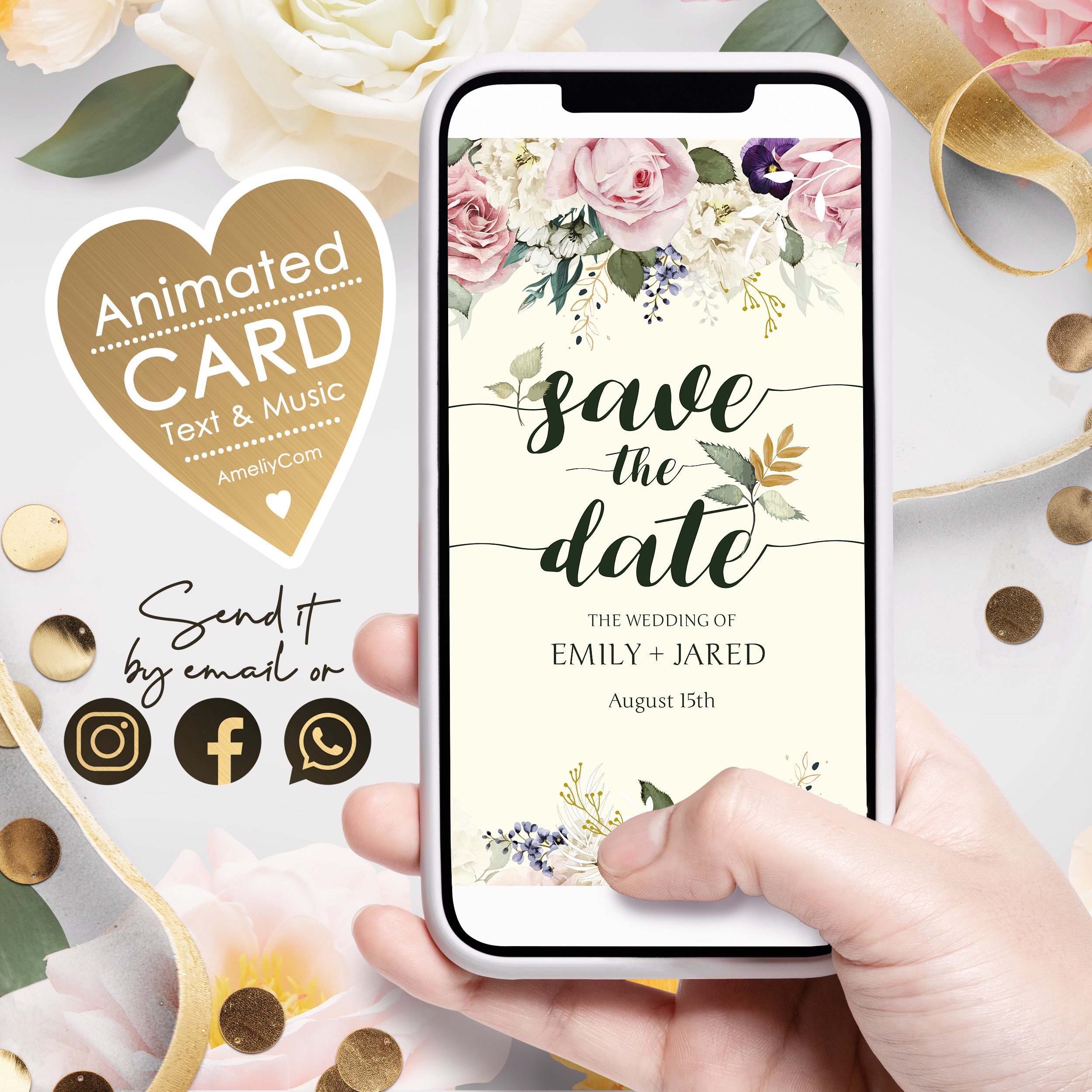 Animierte Save the Date WhatsApp Hochzeitseinladung digitale Etsy