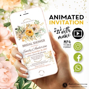 Bridal Shower Animated Video Invitation for Summer Wedding Bliss Wildflower Bridal Brunch Invitations. Bridal Shower Invite Digital zdjęcie 4