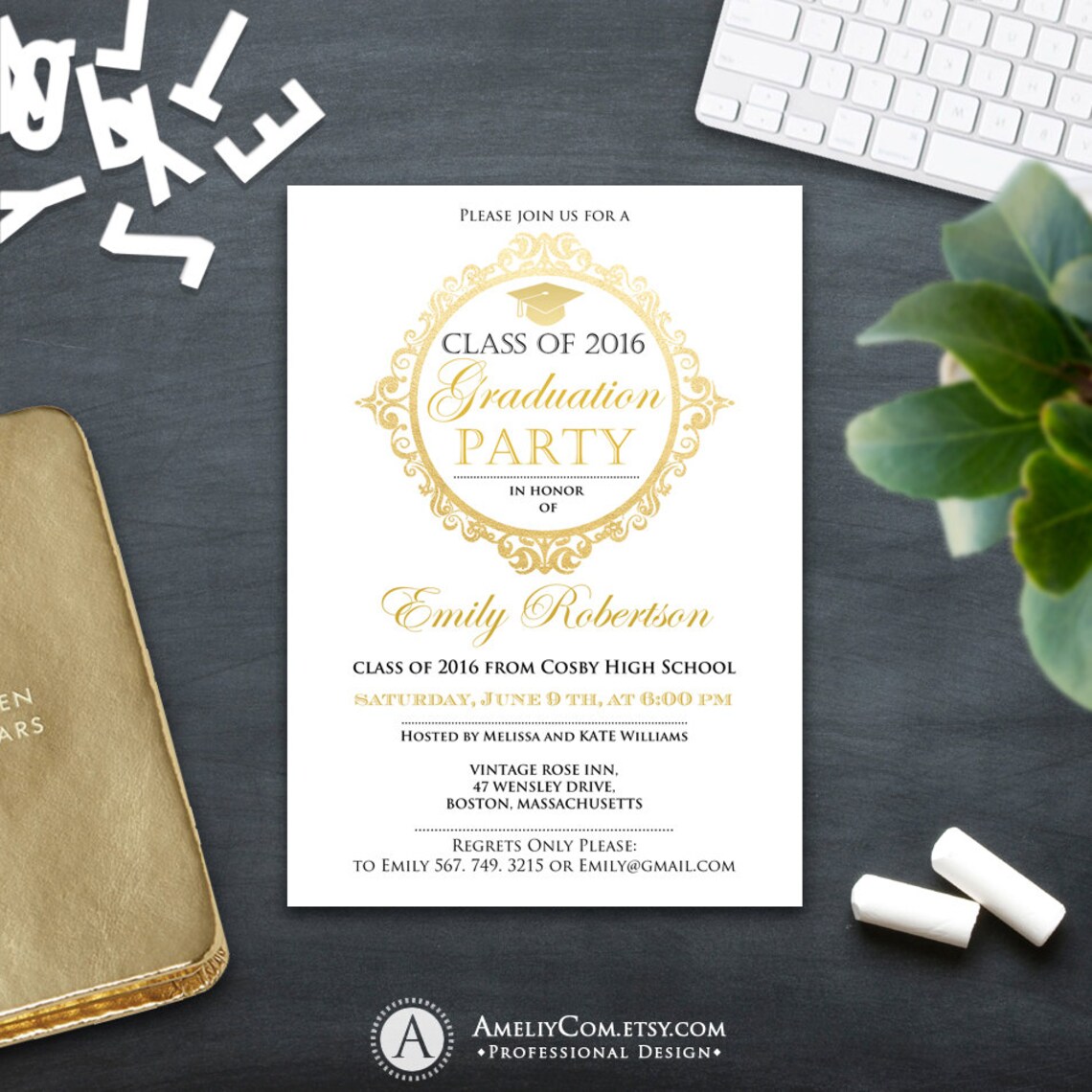Graduation Announcement Template Printable Gold Foil College | Etsy