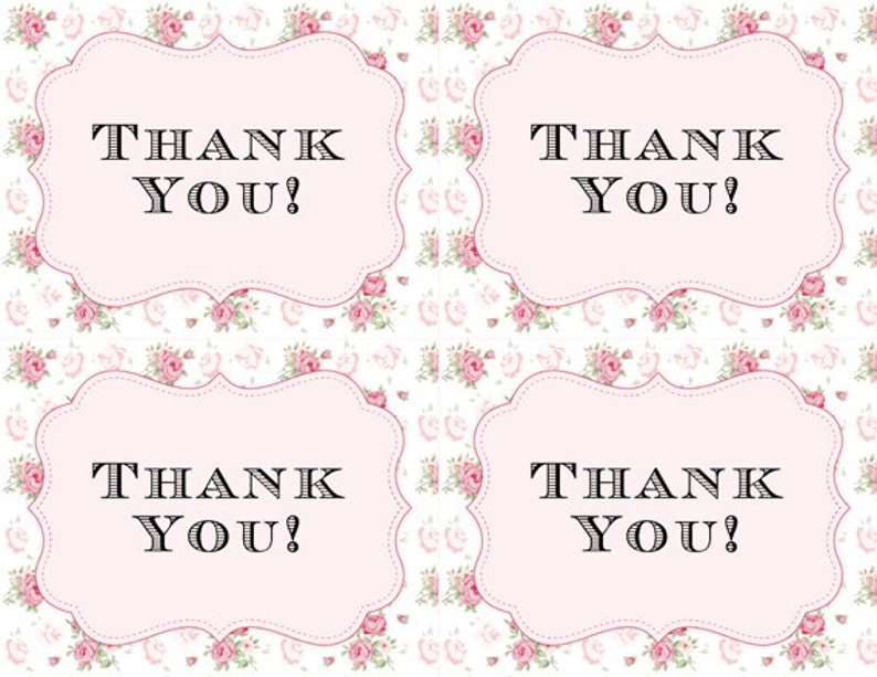 Printable Thank You Card Rustic Pink Shabby Chic Flowers Etsy