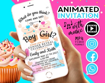 Gender reveal Party Invitation Video, Pink or Blue Cake Gender Reveal Party Invitation, Boy or Girl Animated Invitation, What do you think?