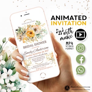 Bridal Shower Animated Video Invitation for Summer Wedding Bliss Wildflower Bridal Brunch Invitations. Bridal Shower Invite Digital zdjęcie 5