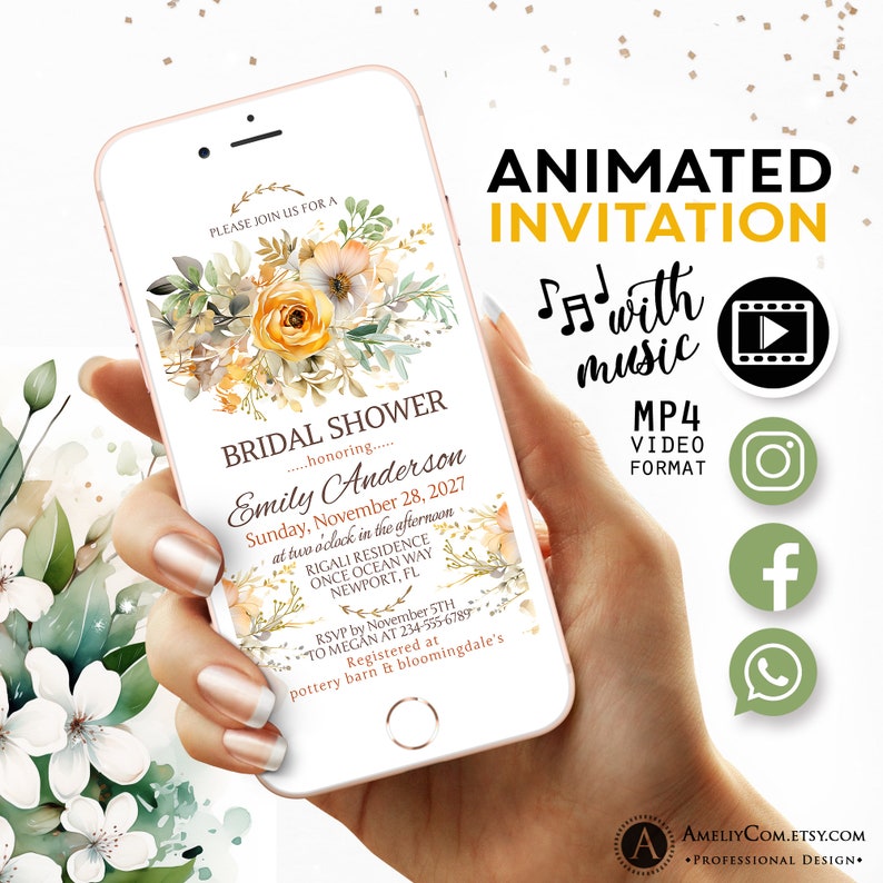 Bridal Shower Animated Video Invitation for Summer Wedding Bliss Wildflower Bridal Brunch Invitations. Bridal Shower Invite Digital image 5