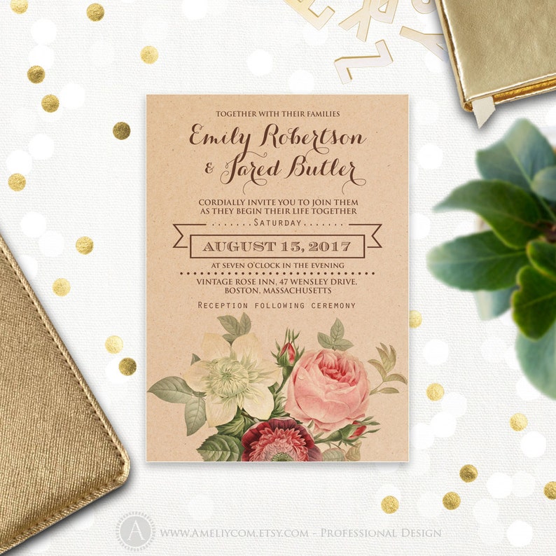 Rustic Wedding day Invitation Printable Kraft Basic Bouquets - Intimate Floral Botanical Example Do it yourself Template Down load, State weddings graphic regarding Etsy Wedding Invitations Printable known as Rustic Marriage ceremony Invitation Printable Kraft Basic Bouquets - Passionate Floral Botanical Case in point Do it yourself Template Down load, State weddings