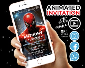 Spiderman Birthday Invitation Digital, Spiderman Invitation, Birthday Party Invite, Birthday Invitation Animated, Party Invitation Video