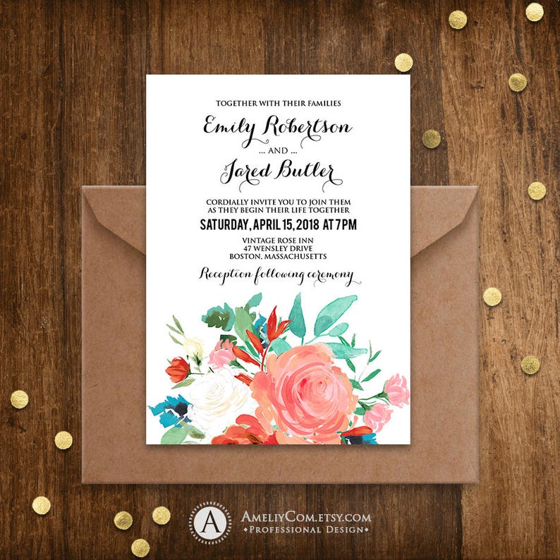 Rustic Wedding Invitation Template Printable Summer Shabby Etsy
