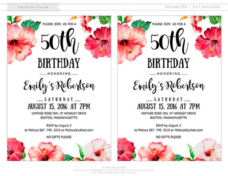 Destination Birthday Party Invitations Printable Tropical Etsy