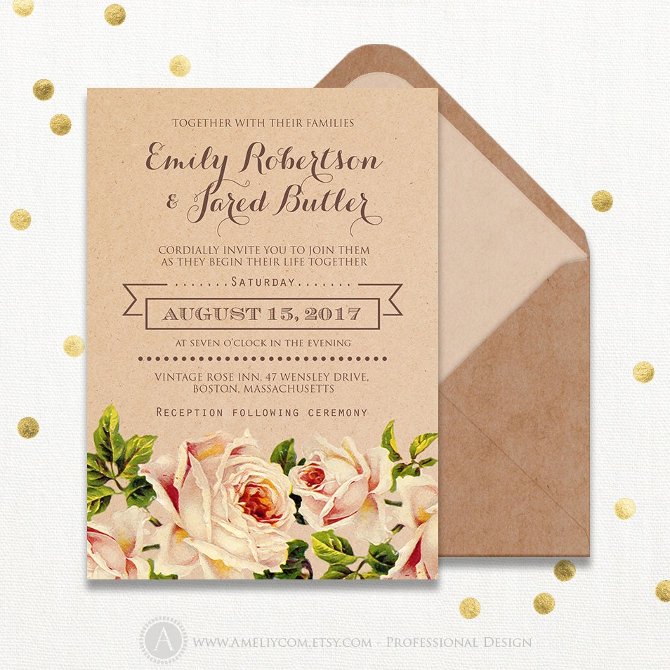 Kraft Wedding day Invitation Printable Rustic Peach Product Roses - Passionate Floral Botanical Instance Do-it-yourself Template Down load, Region weddings photo regarding Etsy Wedding Invitations Printable identified as Kraft Marriage ceremony Invitation Printable Rustic Peach Product Roses - Intimate Floral Botanical Instance Do it yourself Template Obtain, State weddings