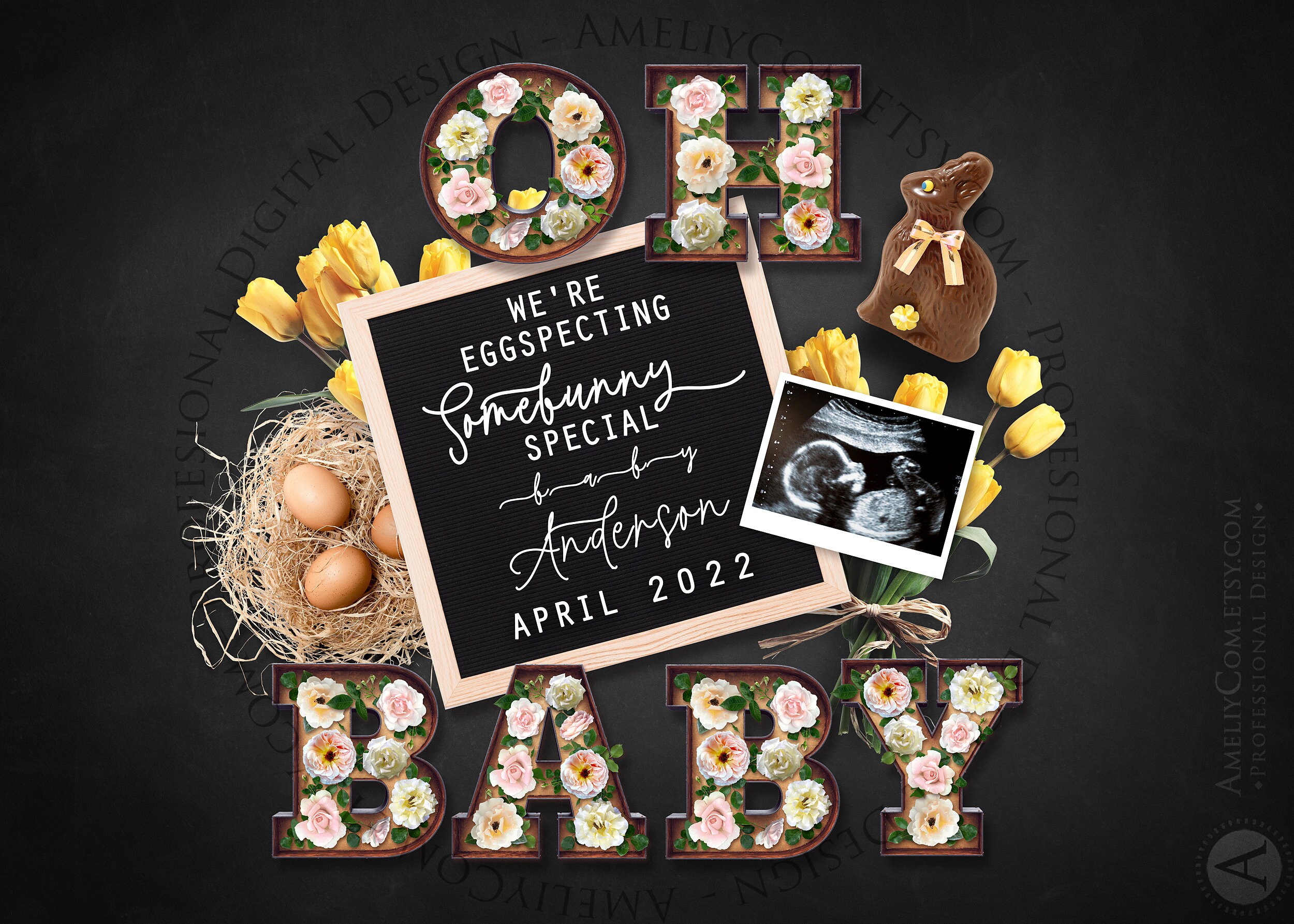 EASTER Pregnancy Digital Announcement APRIL Baby Reveal Etsy