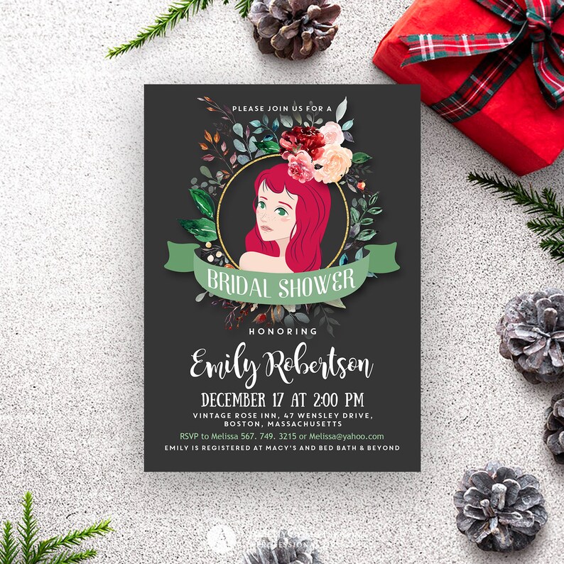 Garden Bridal Shower Invitation Printable Custom Bride Portrait Illustrated Bridal Party Invite Wedding Shower Watercolor Flowers Invites