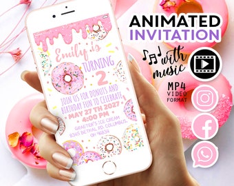 TWO Birthday Invitation Animated, Donuts Birthday Party Invitation Video, Second Birthday Invitation, 2nd Birthday Invite, Sweet Invitation