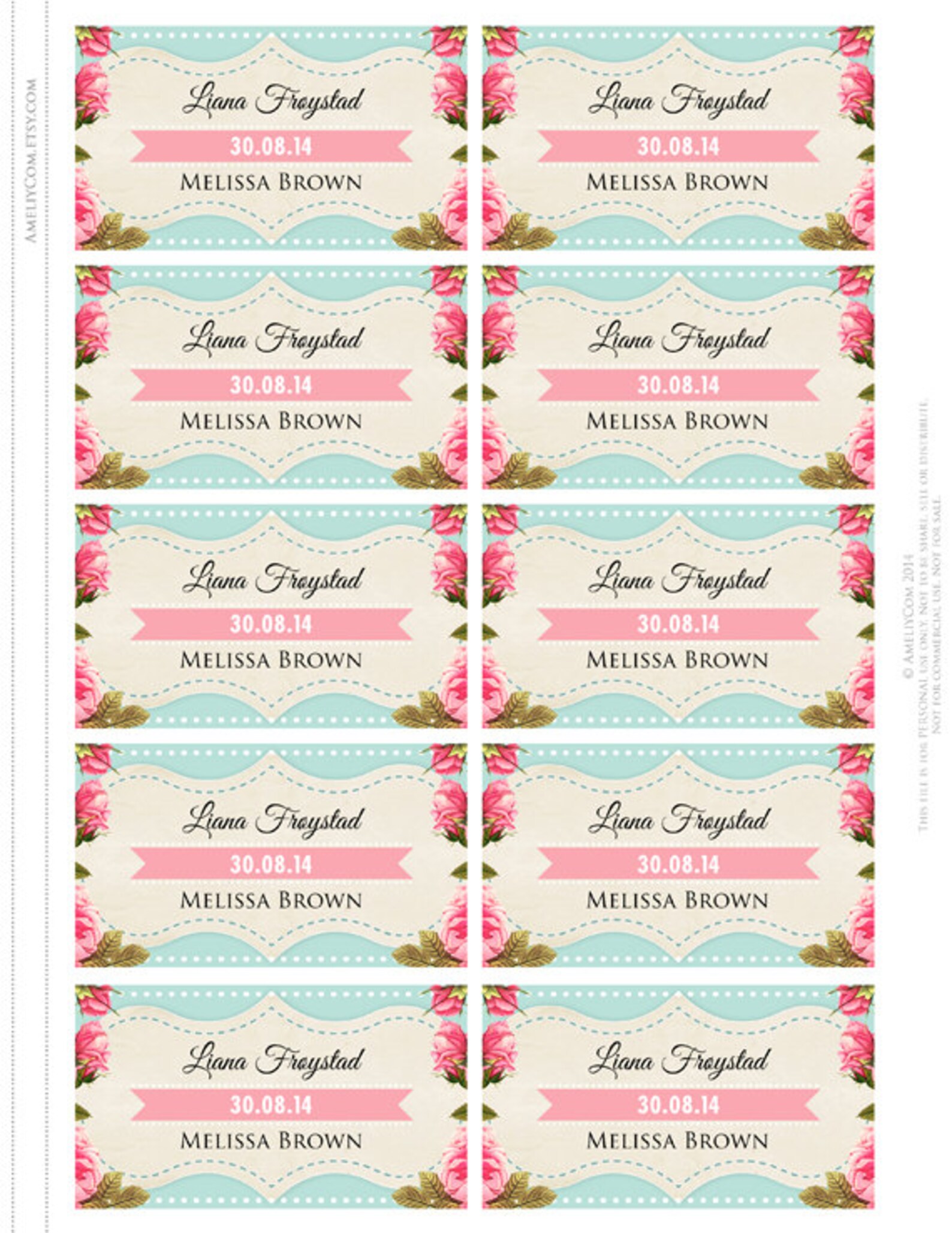 Printable Place Card Instant Download Vintage Teal or Blue &amp; | Etsy