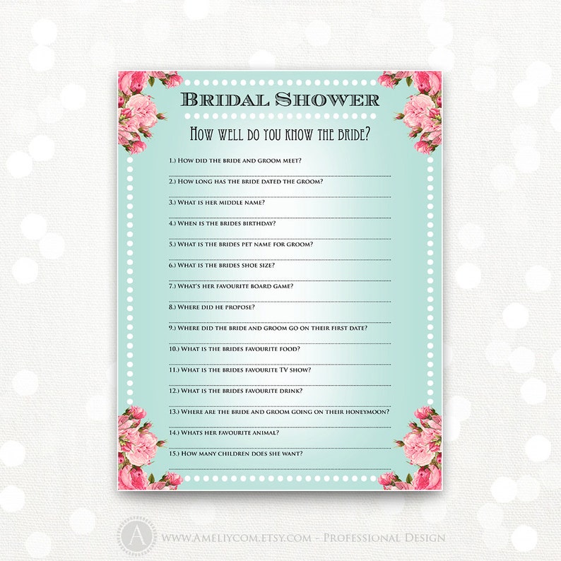 bridal shower game printable how well do you know the