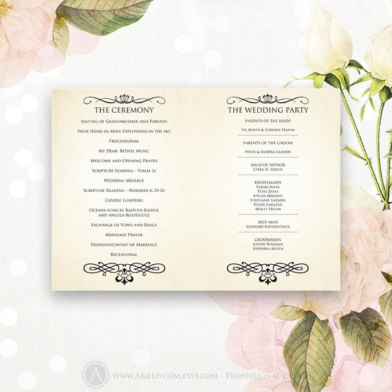 Printable Wedding Programs Editable Half Fold Template Etsy