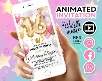 Animated Birthday Invitation, Sweet 16 Birthday Invitation, Sweet 16 Invitation Digital, Sweet Birthday Party Invite, Sweet Invitation Video