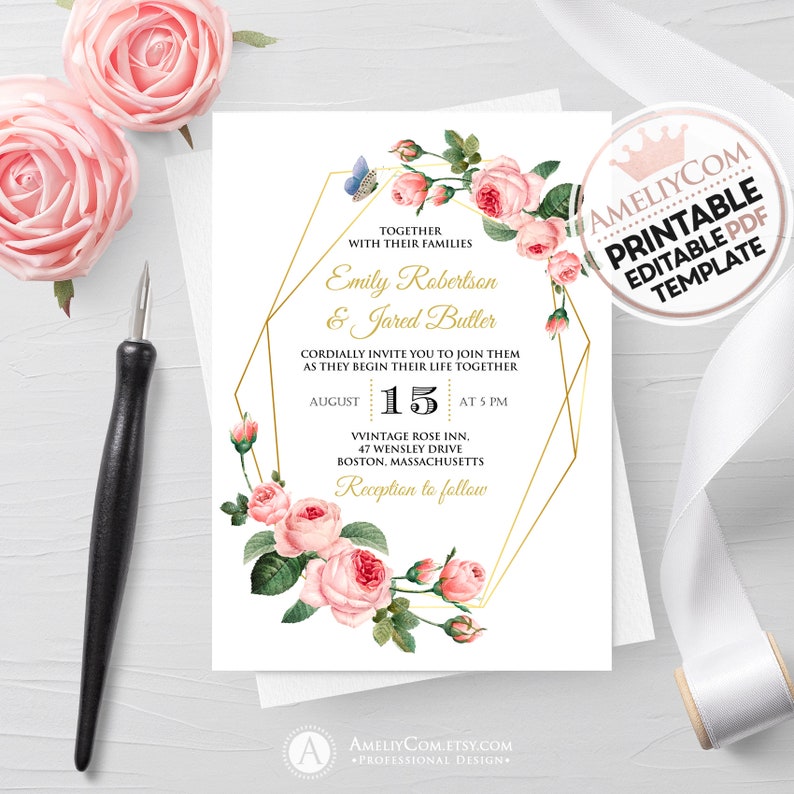 Floral Marriage Invitation Printable, Blush Rose Gold Geometric Invite, Botanical Marriage Invites Template Down load Foliage Do it yourself Invitations photograph about Etsy Wedding Invitations Printable named Floral Marriage ceremony Invitation Printable, Blush Rose Gold Geometric Invite, Botanical Marriage ceremony Invites Template Down load Foliage Do-it-yourself Invitations