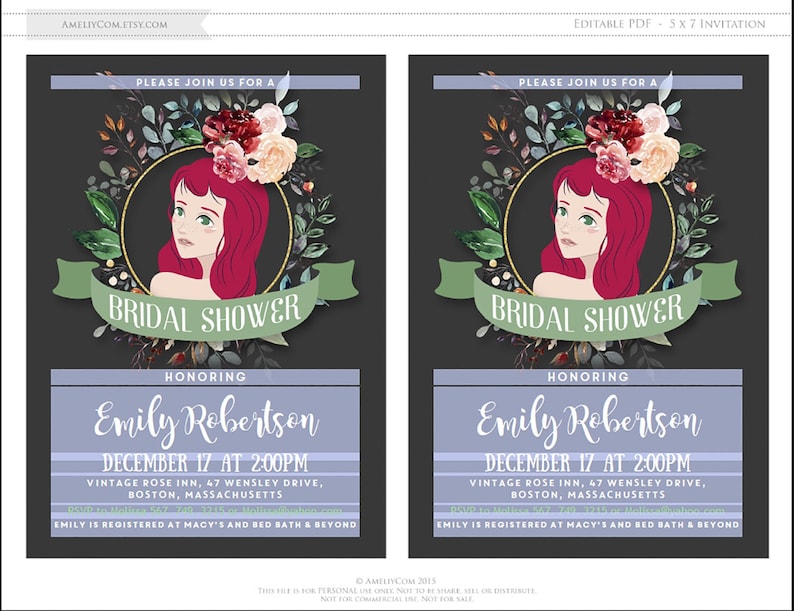 Garden Bridal Shower Invitation Printable Custom Bride Portrait Illustrated Bridal Party Invite Wedding Shower Watercolor Flowers Invites