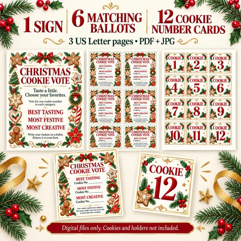 Christmas Cookie Exchange Voting Ballots, Cookie Contest Printable Kit ...