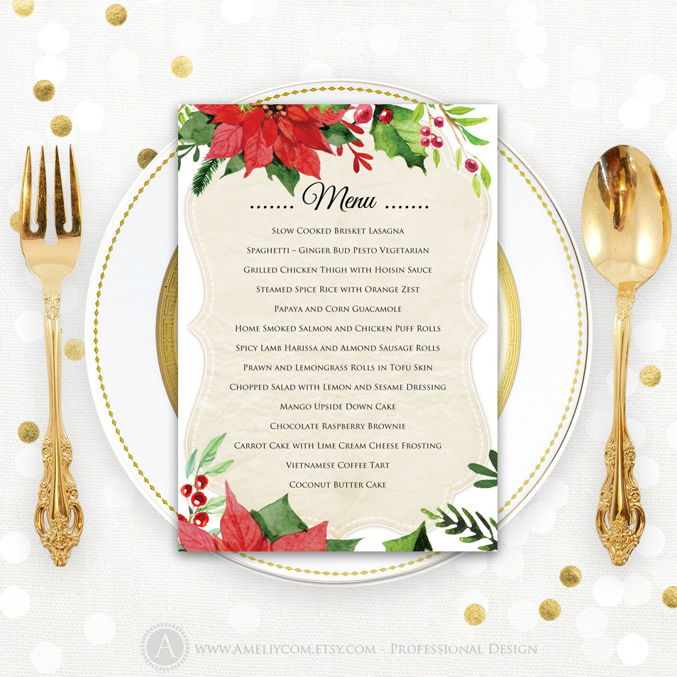 christmas dinner menu template free Christmas menu printable dinner menu rustic christmas dinner | etsy.