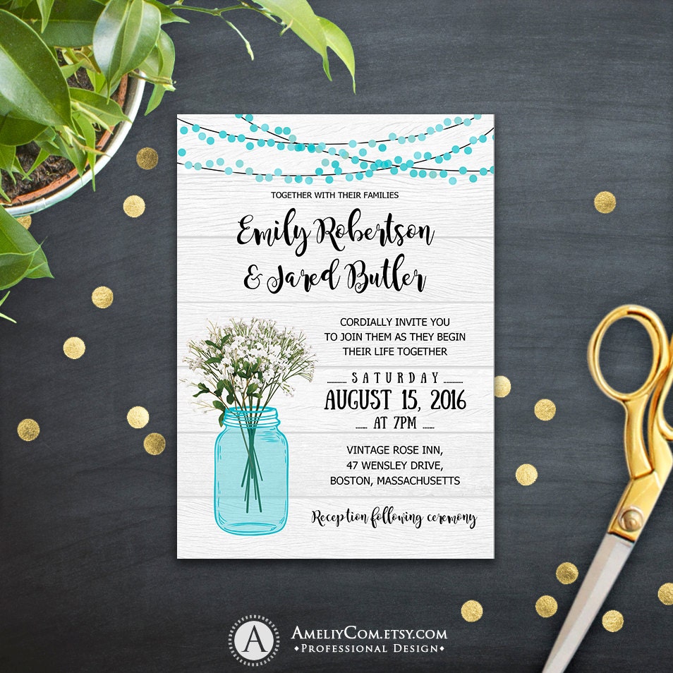 Printable Wedding Invitation Template Rustic Mason Jar & | Etsy Printable Wedding Invitation Template Rustic Mason Jar & | Etsy