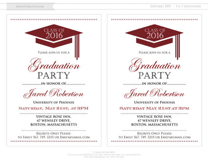 Graduation Announcement Boy Printable template Red High School Etsy