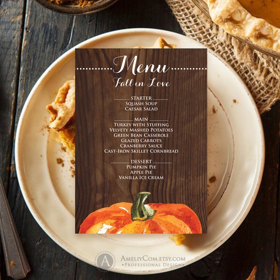 fall menu template printable wood rustic menu digital etsy