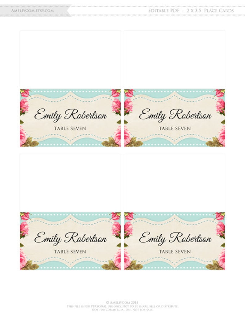 Printable Tent Place Card for Wedding Instant Download Etsy