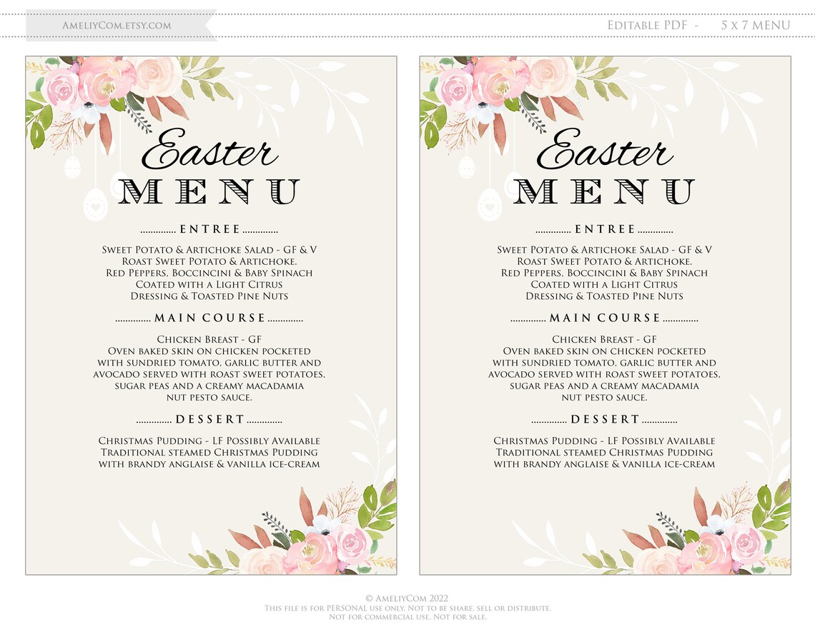 Easter Menu Printable Easter Dinner Menu Rustic Easter Menu - Etsy