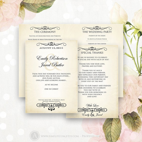 Printable Wedding Programs Editable Half Fold Template Etsy