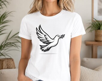 Minimalist Peace Dove, Friedenstaube Design, Spiritual T-Shirt, Unisex %100 Baumwolle T-Shirt