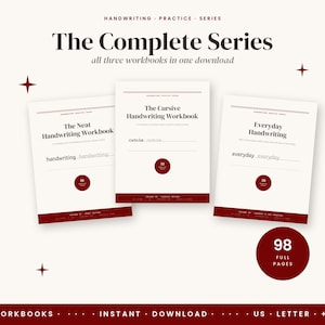 Handwriting Practice Workbook Bundle: 98 Pages of Print, Cursive & Journaling Sheets for Adults, PDF, US Letter + A4
