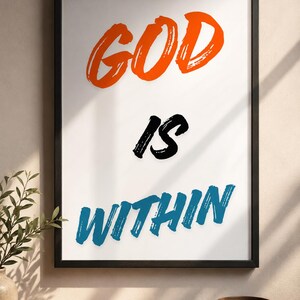 God Is Within Poster, Spiritual Wall Art, Modern Christian Print, Bold Typography Faith Decor, Affirmation Bedroom Print, Inspirational Art