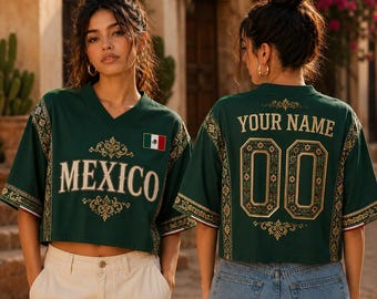 Mexico Football Crop Top, Personalized Soccer Jersey Crop Top, Mexico Fan Gift, Custom Name Number Shirt