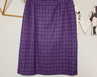 Vintage Pendleton Tattersall plaid Purple Blue 100% wool a line skirt  Academia Cottagecore
