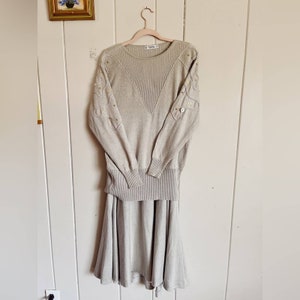 Vintage Hauber West German Tagged Embellished Embroidered Gray Knit Skirt Set