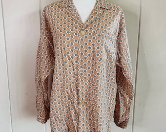 Lounger Brand Vintage Retro Orange Green Medallion Print Pajama Style Top Cottagecore Hobbitcore Whimsy
