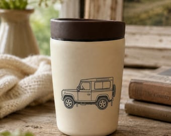 Mug et bouteille de voyage en acier inoxydable, Land Rover Defender gravé, cadeau personnalisé avec nom