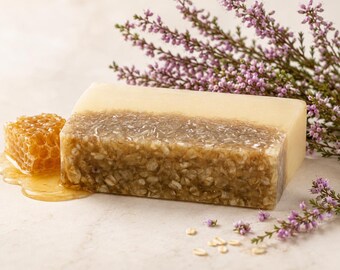 Barre de savon, flocons d’avoine au miel de bruyère Siabann, cadeau végétalien exfoliant fait à la main