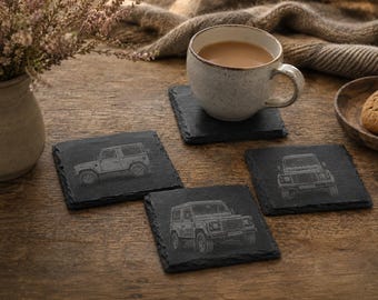 Land Rover Defender Slate Coasters, Highland Farmhouse Gift, Engraved Car Portrait