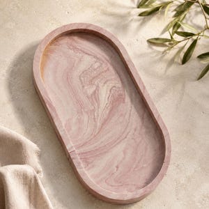 Oval Trinket Tray, Jesmonite Marble Effect, Jewellery Catchall Dish for Dressing Table