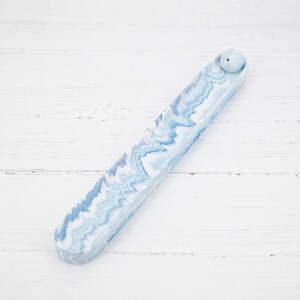 Incense Holder & Incense Bundle in use, blue marble holder with burning incense stick, Croft & Cleo