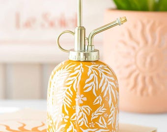 Vaporisateur pour plantes, motif feuilles sauvages en céramique jaune, cadeau pour arroser les plantes d'intérieur