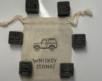 Pierres à whisky en granit, motif Land Rover Defender gravé, coffret cadeau personnalisé de 6